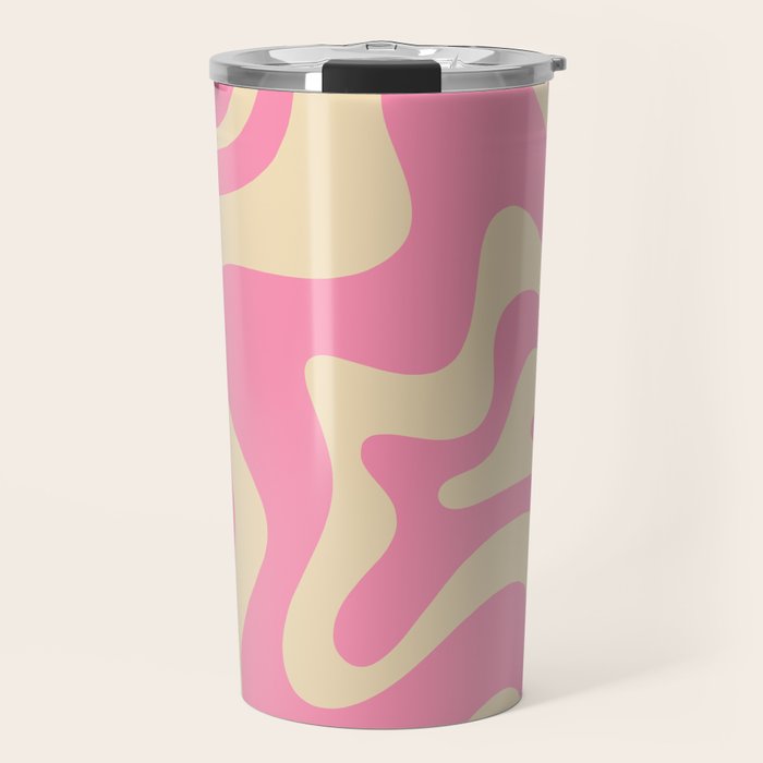 Retro Liquid Swirl Abstract Pattern in Pink Cream Travel Mug Gallery Image 1