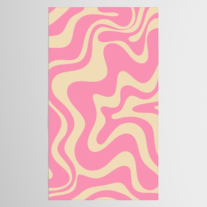 Retro Liquid Swirl Abstract Pattern in Pink Cream Tablecloth Gallery Image 2