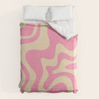 Retro Liquid Swirl Abstract Pattern in Pink Cream Duvet Cover Gallery Image 6