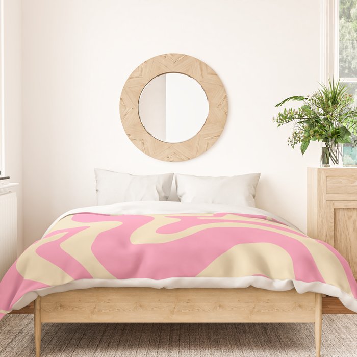 Retro Liquid Swirl Abstract Pattern in Pink Cream Duvet Cover Gallery Image 3