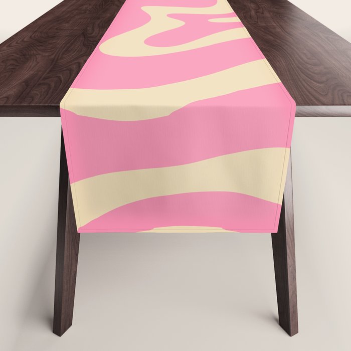 Retro Liquid Swirl Abstract Pattern in Pink Cream Table Runner Gallery Image 1