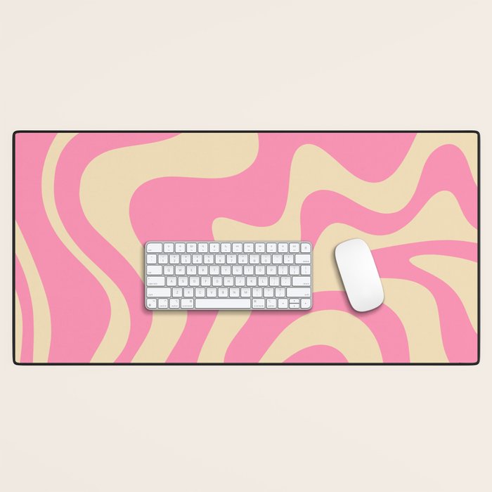 Retro Liquid Swirl Abstract Pattern in Pink Cream Desk Mat Gallery Image 1