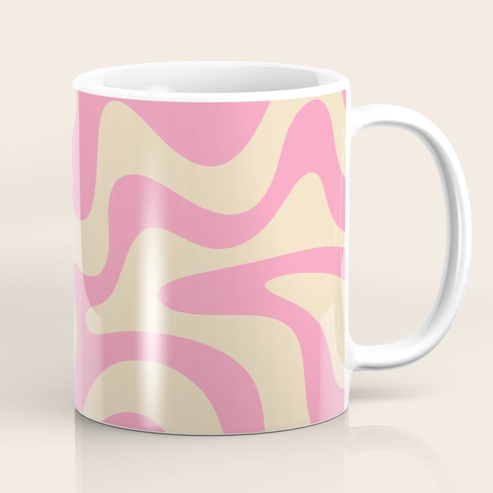 Retro Liquid Swirl Abstract Pattern in Pink Cream Coffee Mug Gallery Image 1