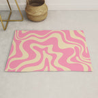 Retro Liquid Swirl Abstract Pattern in Pink Cream Rug Gallery Image 1