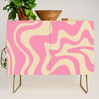 Retro Liquid Swirl Abstract Pattern in Pink Cream Credenza Gallery Image 1