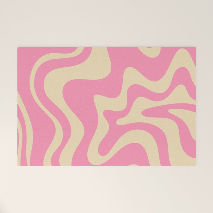 Retro Liquid Swirl Abstract Pattern in Pink Cream Welcome Mat Gallery Image 1