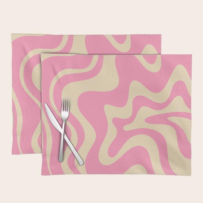 Retro Liquid Swirl Abstract Pattern in Pink Cream Placemat Gallery Image 1