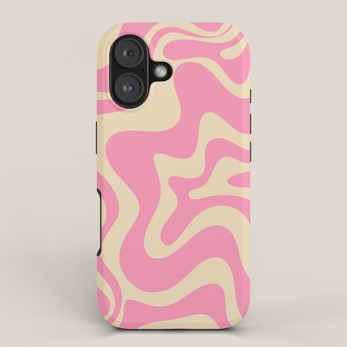 Retro Liquid Swirl Abstract Pattern in Pink Cream iPhone Case Gallery Image 1
