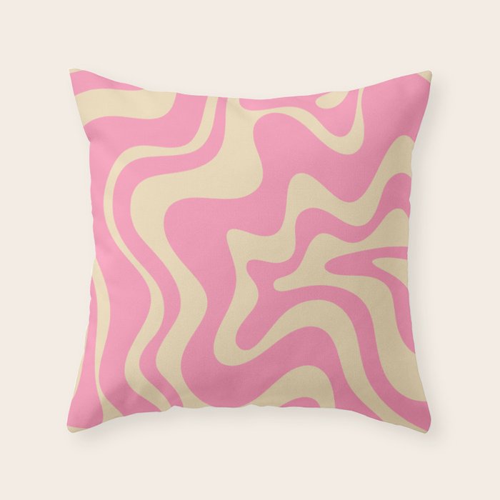 Retro Liquid Swirl Abstract Pattern in Pink Cream Throw Pillow Gallery Image 1
