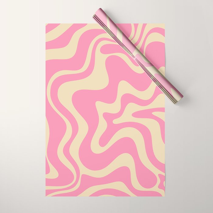 Retro Liquid Swirl Abstract Pattern in Pink Cream Wrapping Paper Gallery Image 1