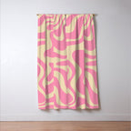 Retro Liquid Swirl Abstract Pattern in Pink Cream Window Curtain Gallery Image 3