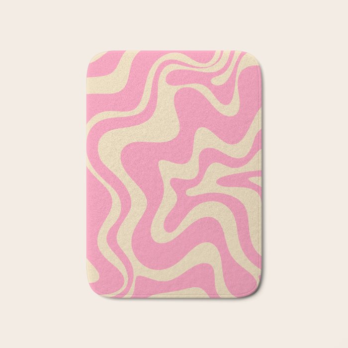Retro Liquid Swirl Abstract Pattern in Pink Cream Bath Mat Gallery Image 1