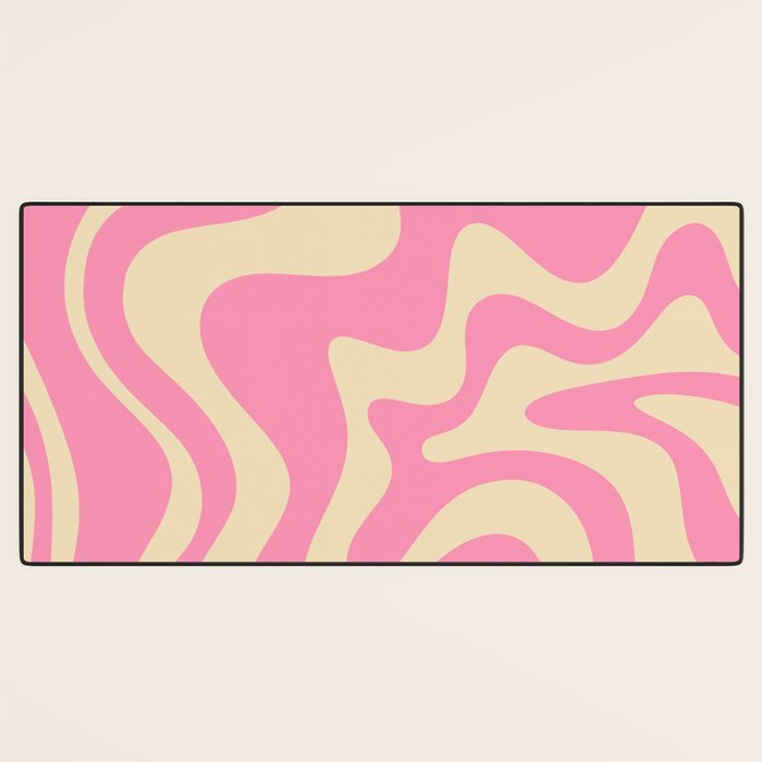 Retro Liquid Swirl Abstract Pattern in Pink Cream Desk Mat Gallery Image 3