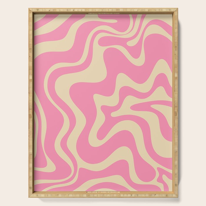 Retro Liquid Swirl Abstract Pattern in Pink Cream Serving Tray Gallery Image 1