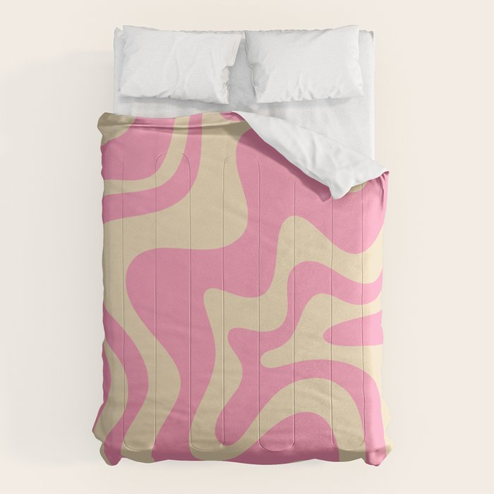 Retro Liquid Swirl Abstract Pattern in Pink Cream Comforter Gallery Image 6