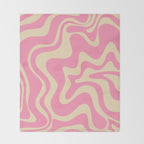 Retro Liquid Swirl Abstract Pattern in Pink Cream Throw Blanket Gallery Image 2
