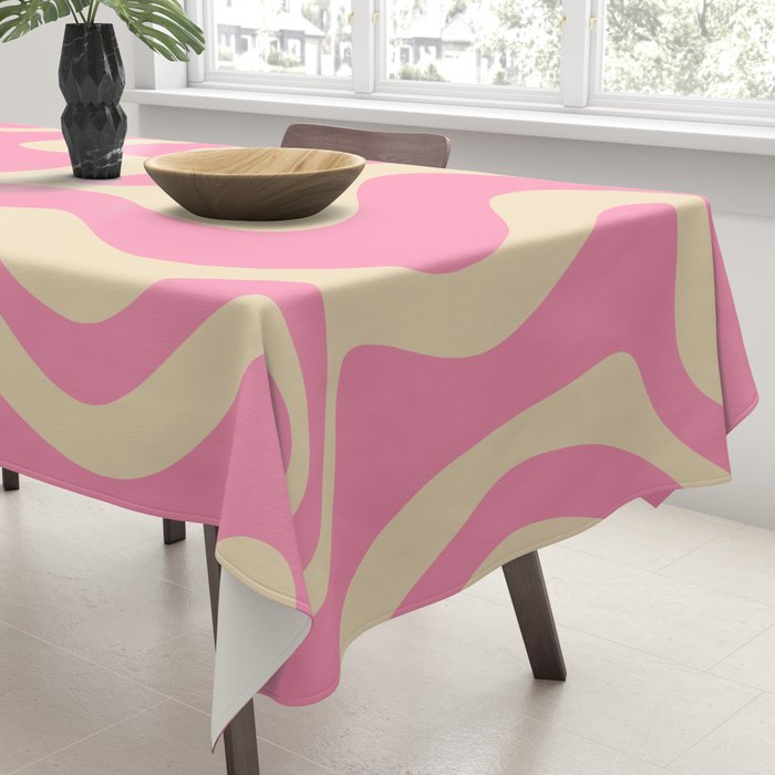 Retro Liquid Swirl Abstract Pattern in Pink Cream Tablecloth Gallery Image 3