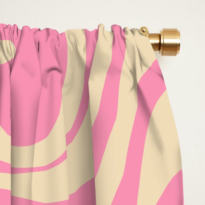 Retro Liquid Swirl Abstract Pattern in Pink Cream Window Curtain Gallery Image 2