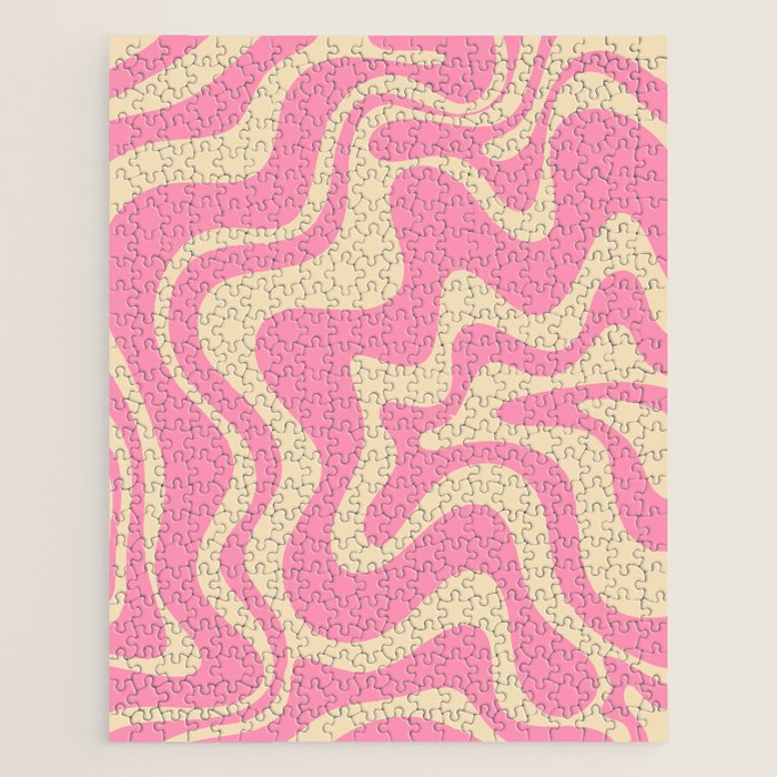 Retro Liquid Swirl Abstract Pattern in Pink Cream Jigsaw Puzzle Gallery Image 1
