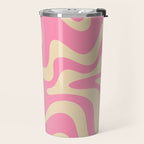 Retro Liquid Swirl Abstract Pattern in Pink Cream Travel Mug Gallery Image 2