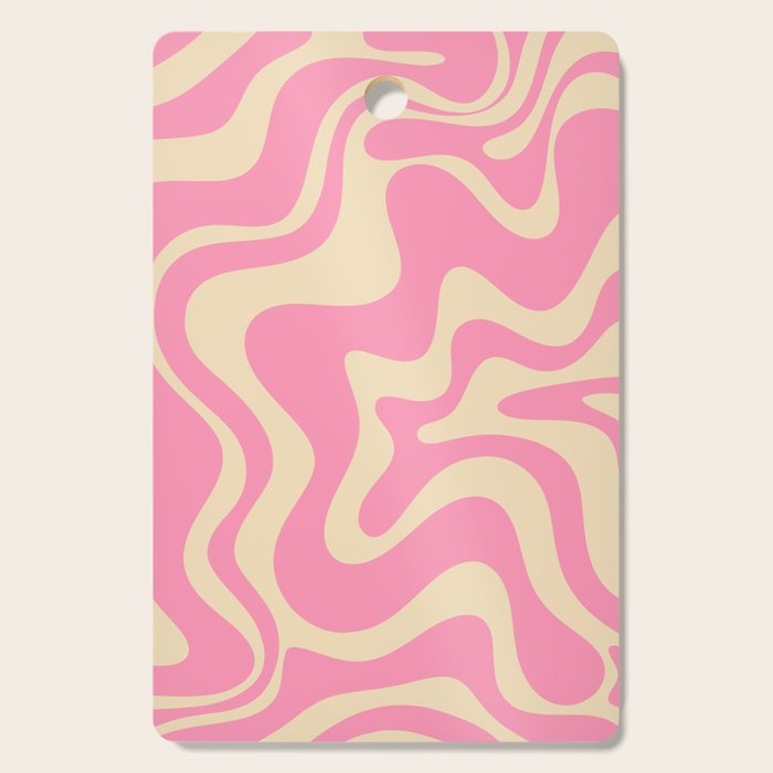 Retro Liquid Swirl Abstract Pattern in Pink Cream Cutting Board Gallery Image 1