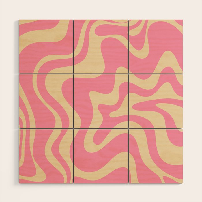 Retro Liquid Swirl Abstract Pattern in Pink Cream Wood Wall Art Gallery Image 1