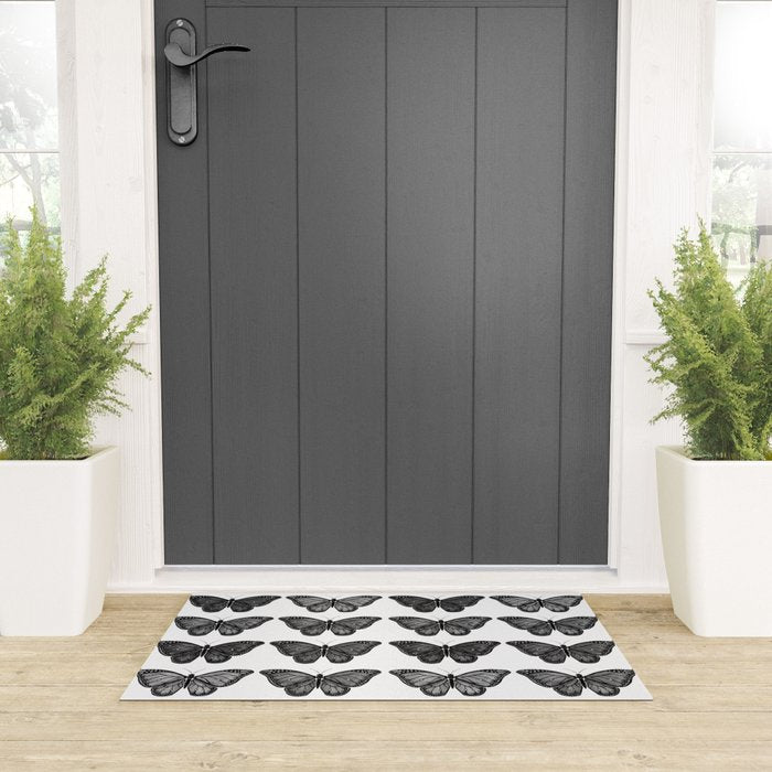 Monarch Butterfly - Black and White Welcome Mat Gallery Image 3
