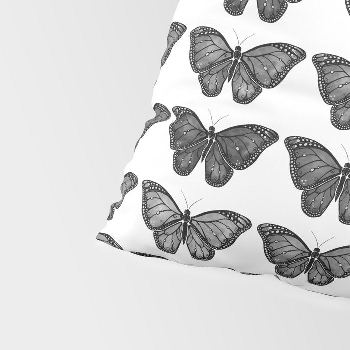 Monarch Butterfly - Black and White Pillow Sham Gallery Image 4