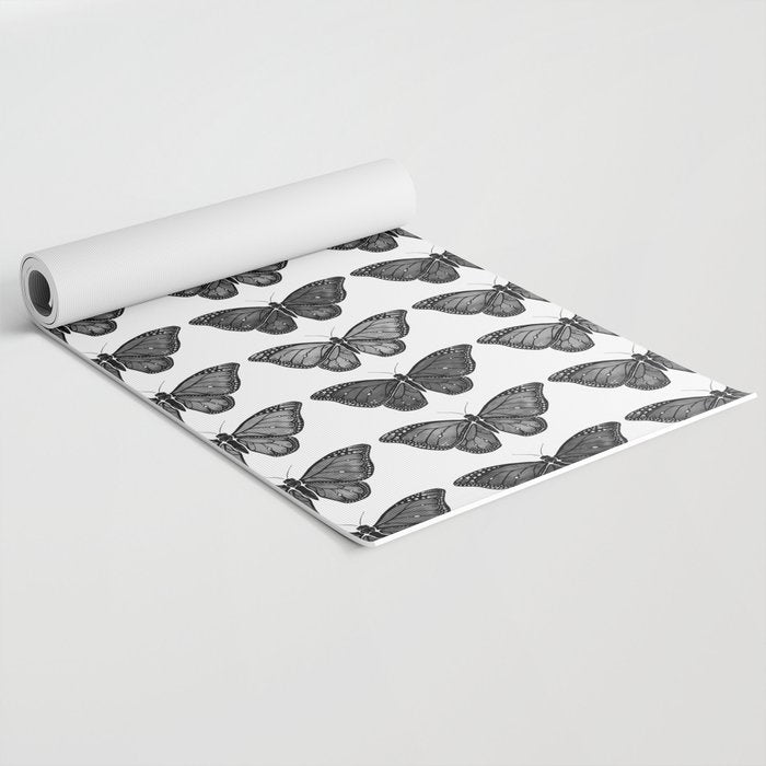 Monarch Butterfly - Black and White Yoga Mat Gallery Image 2