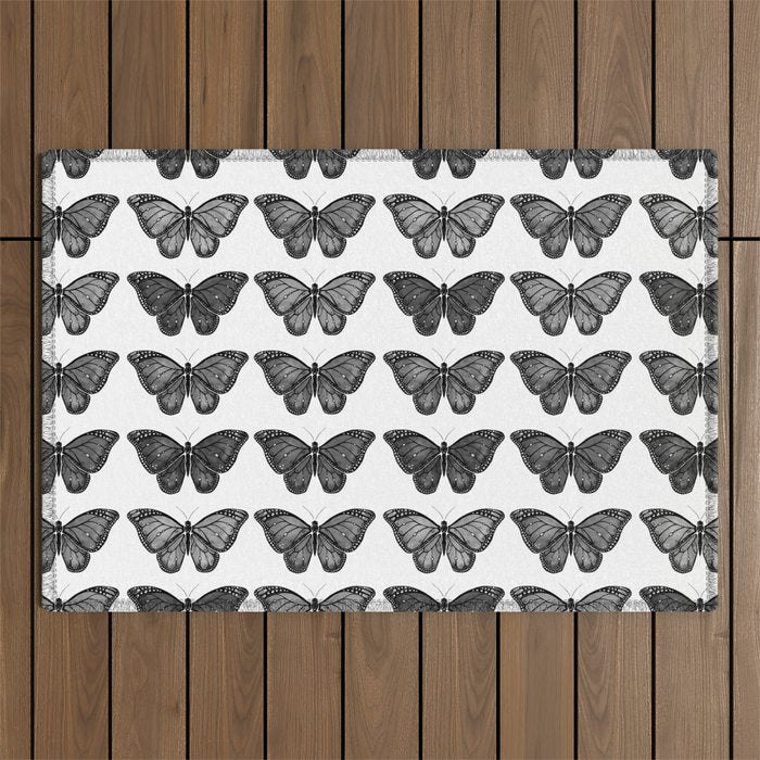 Monarch Butterfly - Black and White Outdoor Rug Gallery Image 1