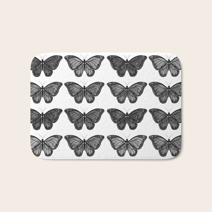 Monarch Butterfly - Black and White Bath Mat Gallery Image 1