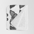 Monarch Butterfly - Black and White Throw Blanket Gallery Image 3