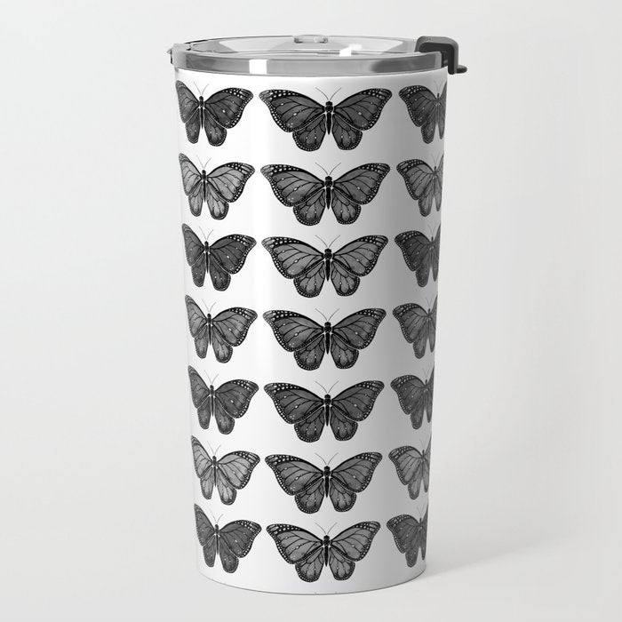 Monarch Butterfly - Black and White Travel Mug Gallery Image 2