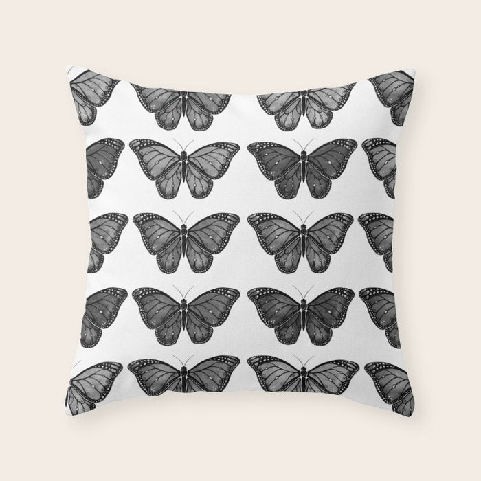 Monarch Butterfly - Black and White Throw Pillow Gallery Image 6