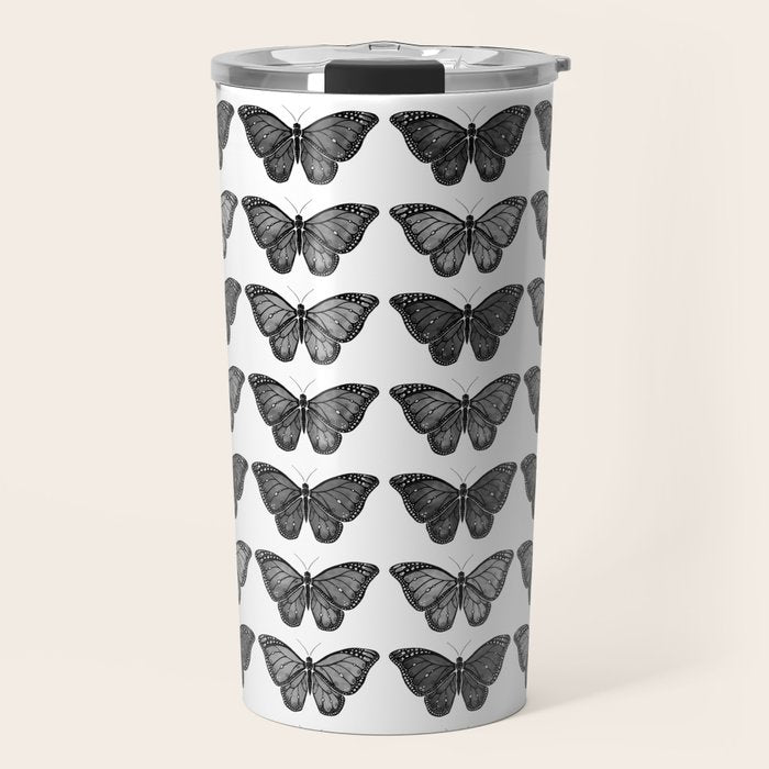 Monarch Butterfly - Black and White Travel Mug Gallery Image 1