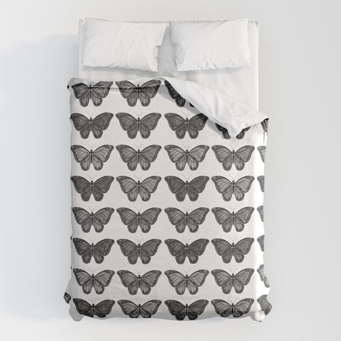 Monarch Butterfly - Black and White Duvet Cover Gallery Image 6