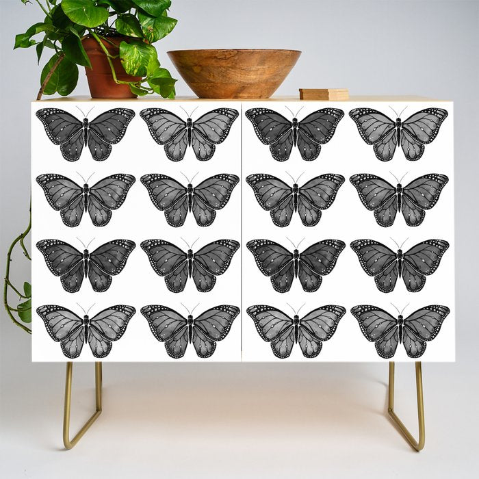 Monarch Butterfly - Black and White Credenza Gallery Image 1