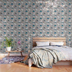 Origami dino friends // grey linen texture blue dinosaurs Wallpaper Gallery Image 3