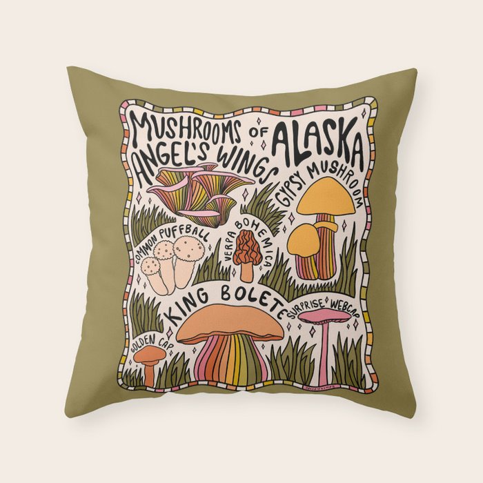 Mushrooms of Alaska Throw Pillow Gallery Image 6
