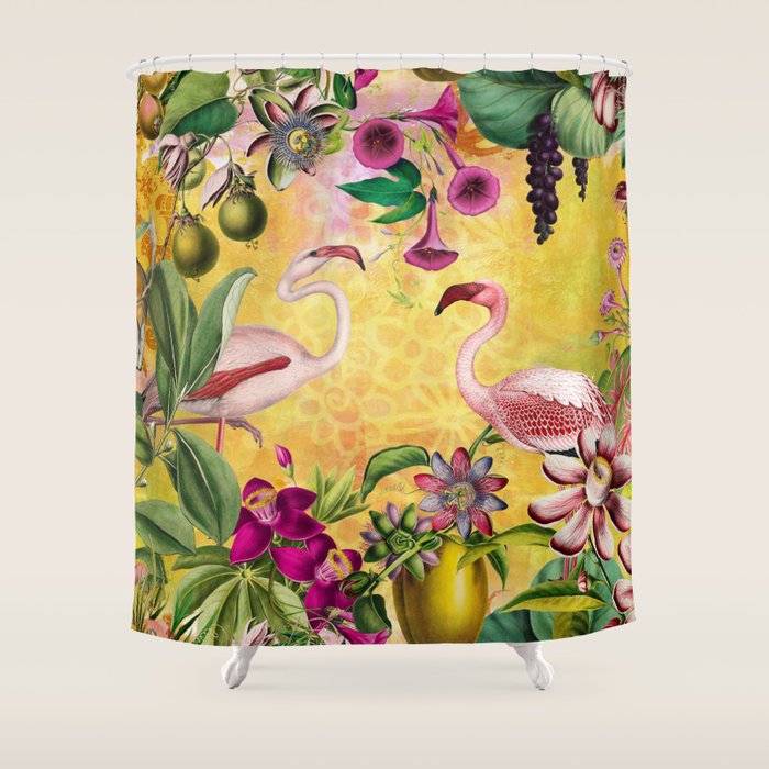 Tropical Flamingo Island Shower Curtain Gallery Image 1