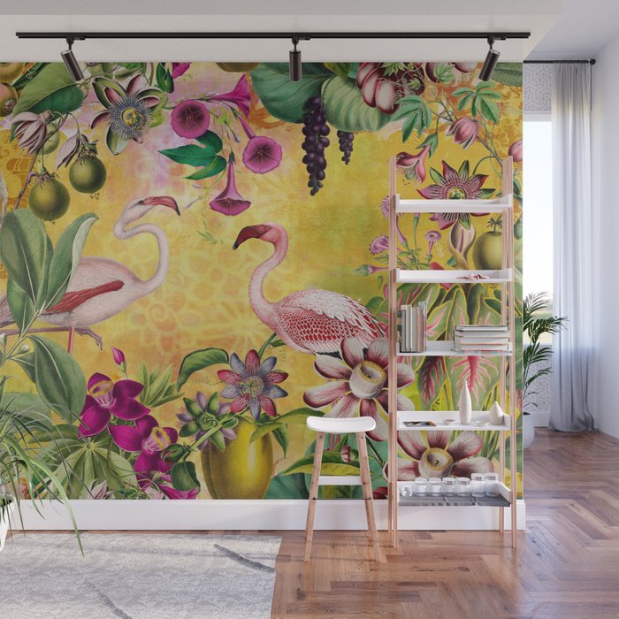 Tropical Flamingo Island Wall Mural Gallery Image 1