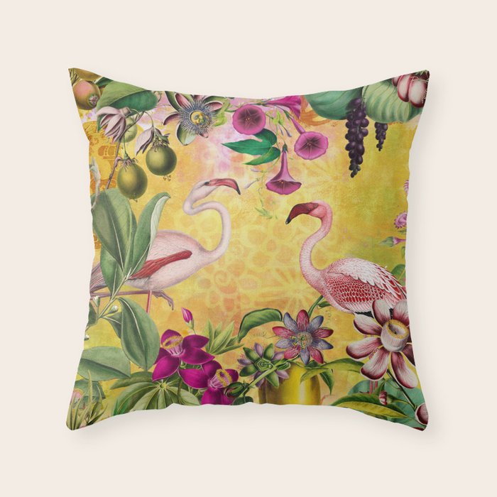 Tropical Flamingo Island Throw Pillow Gallery Image 1