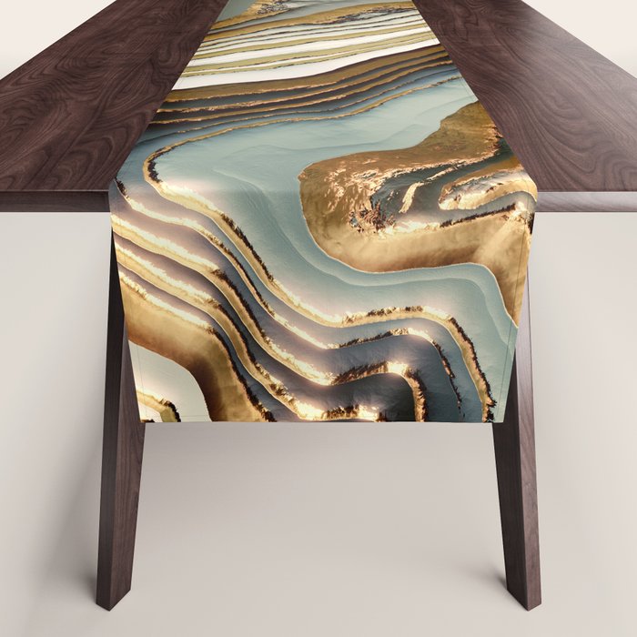 White Gold Agate Abstract Table Runner Gallery Image 1