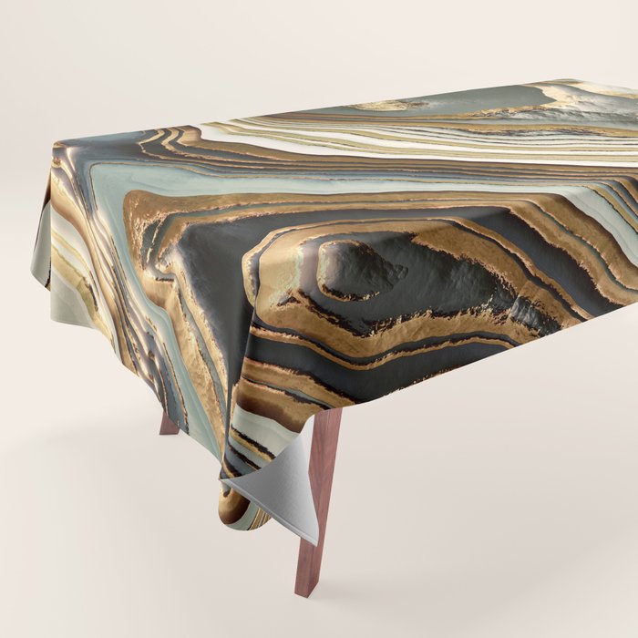 White Gold Agate Abstract Tablecloth Gallery Image 1