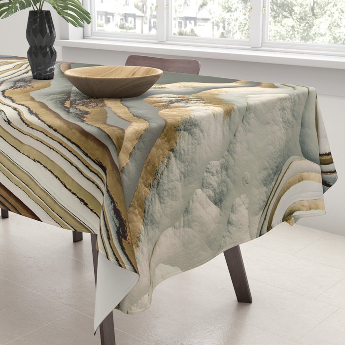 White Gold Agate Abstract Tablecloth Gallery Image 3