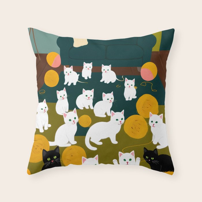 Cats And Wool Throw Pillow Gallery Image 1