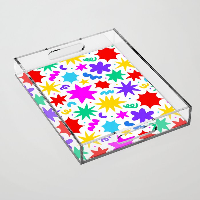 Colorful fun star doodle pattern Acrylic Tray Gallery Image 1