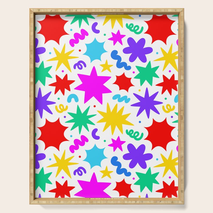 Colorful fun star doodle pattern Serving Tray Gallery Image 1