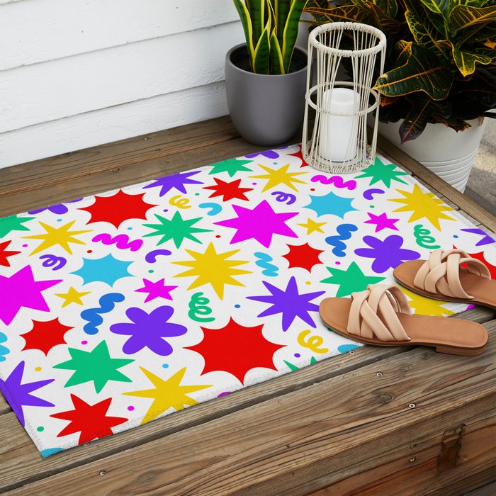 Colorful fun star doodle pattern Outdoor Rug Gallery Image 2