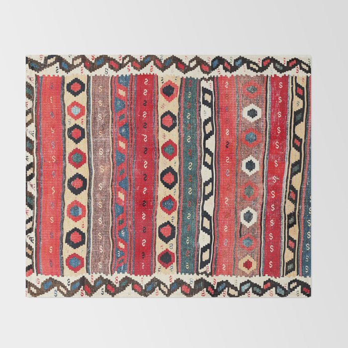 Shahsavan  Antique Azerbaijan Persian Kilim Print Throw Blanket Gallery Image 2